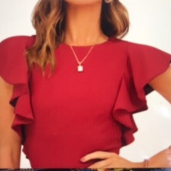 NWT Women’s Ruffle Sleeve Red Mermaid Dress - Picture 8 of 11